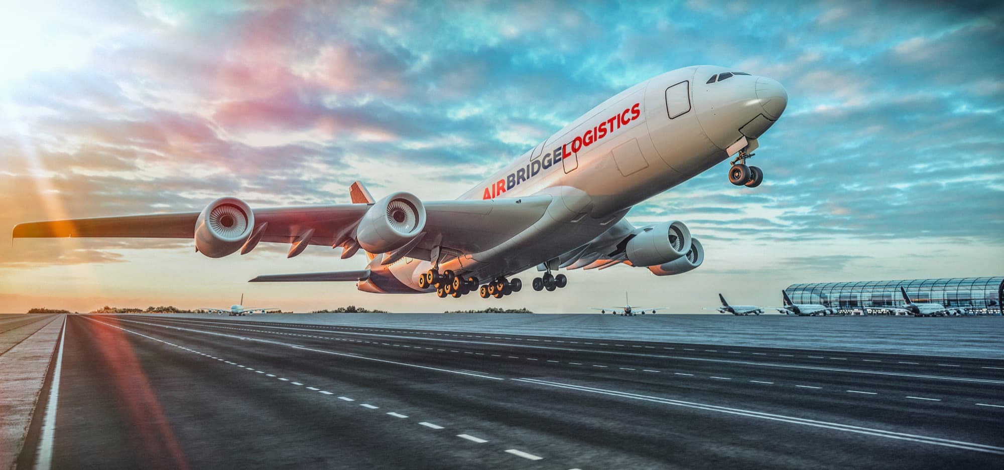 Air Bridge Logistics cargo aircraft on departure